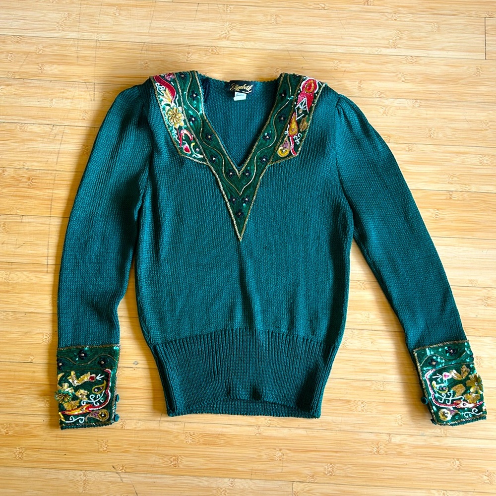 Embroidered Teal Sweater